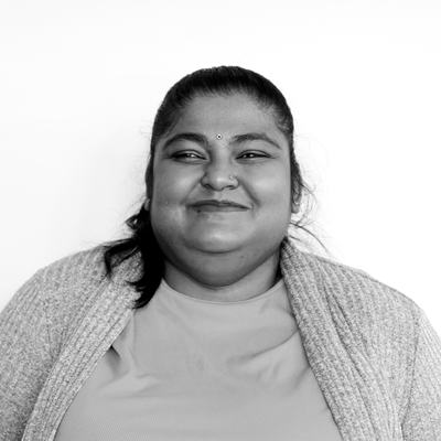 Black and white portrait of Arishma Lata, SPOON's Office Assistant