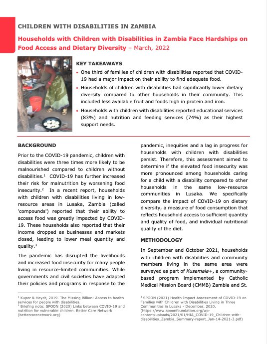 Households with Children with Disabilities in Zambia Face Hardships on Food Access and Dietary Diversity