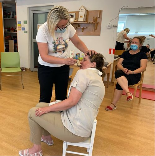 Trainees experiencing the simulated effects of poor feeding practices