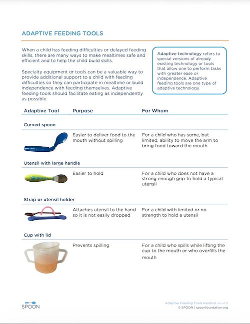 Screenshot of the first page of our handout "Adaptive Feeding Tools"